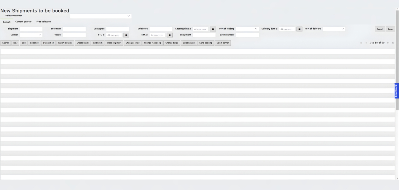 CAPE Container planning - Te boeken zendingen - mockup - CAPE template - maatwerk - lowcode - highcode